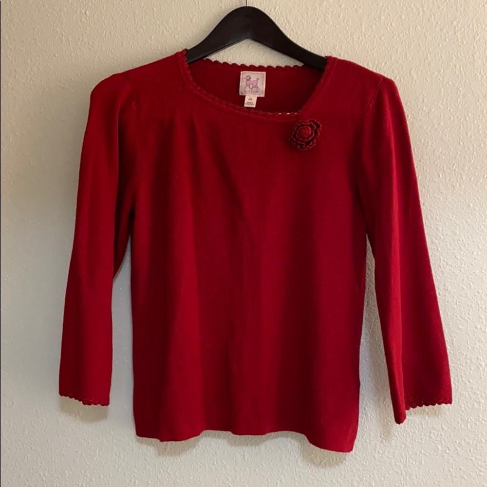 🍒Pink Poodle Girls Red Long Sleeve Crew Neck
